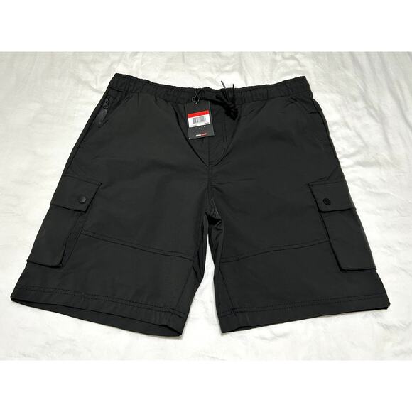 Jump Start Mens Drawstring Waist Performance Cargo Shorts Black Large Pockets - Picture 1 of 7